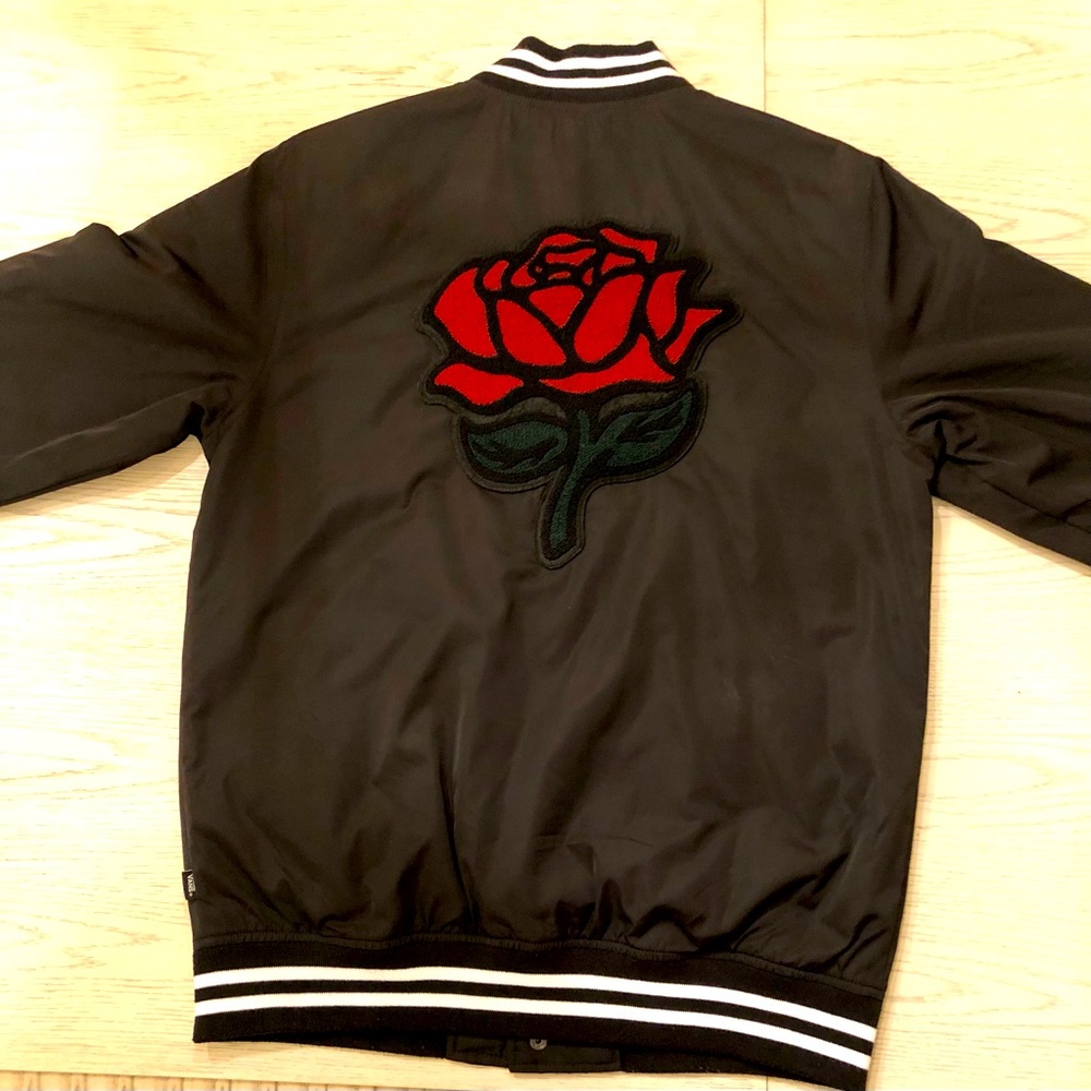 VANS Off The Wall 66 champs varsity ROSE jacket SIZE Small Black Red Green White